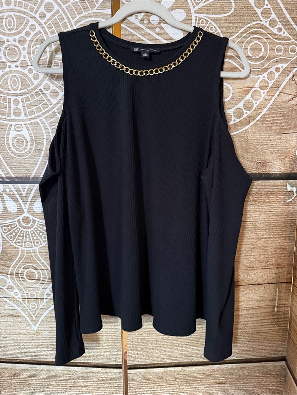 INC International Concepts Black Sleeveless Tunic with Gold Chain